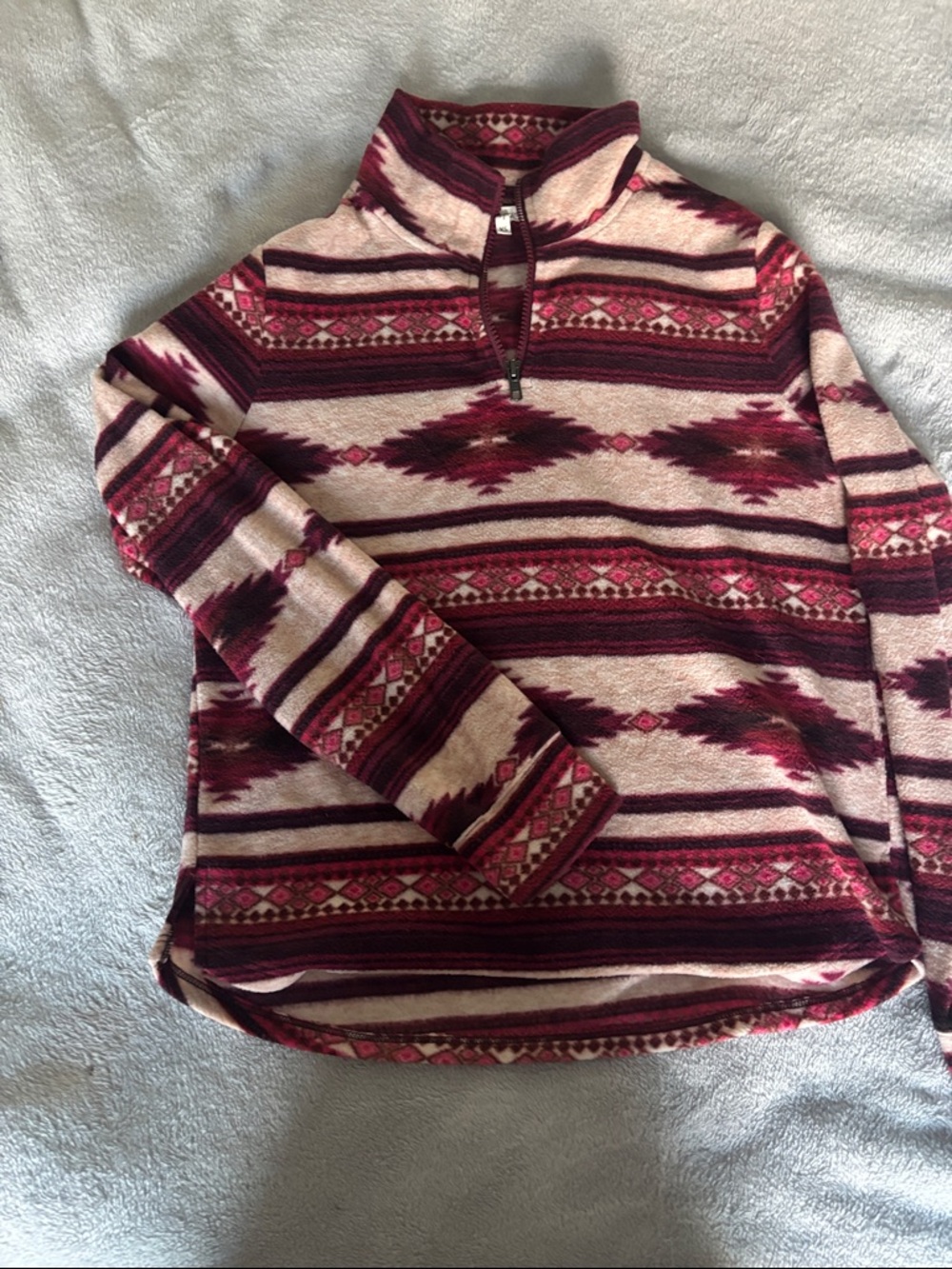 Maurices Pink and Cream Aztec Half-Zip Sweater